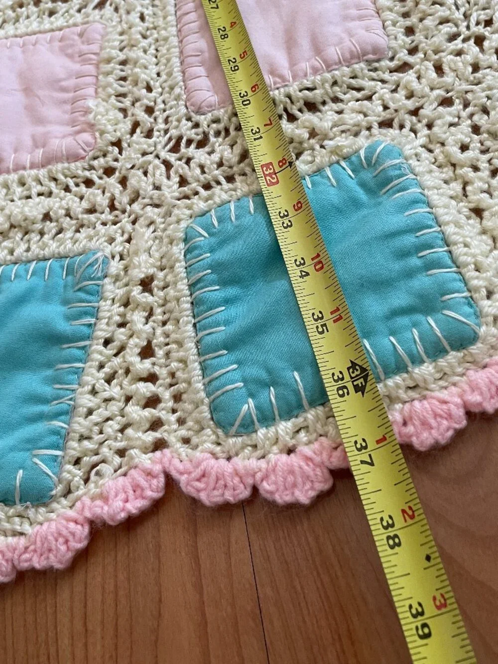 VTG Handmade Crotchet & Scrappy Patchwork Patch Double Sided Blanket, Baby Girl - Picture 8 of 15